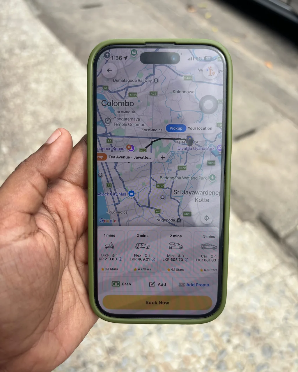 PickMe fare estimates for bike, flex, mini and car rides in Colombo