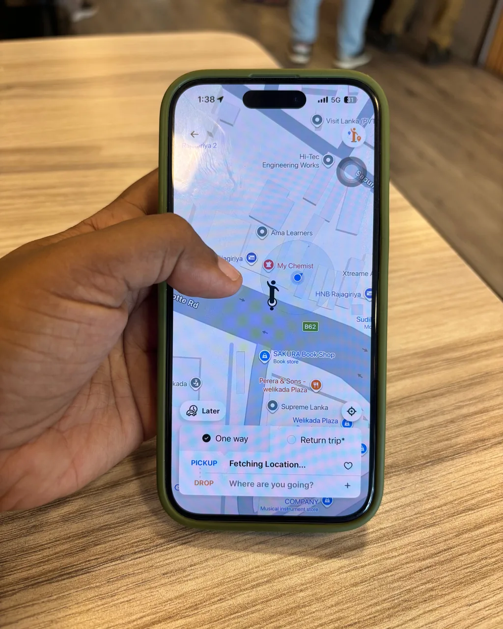PickMe app map screen while setting a pickup location in Colombo