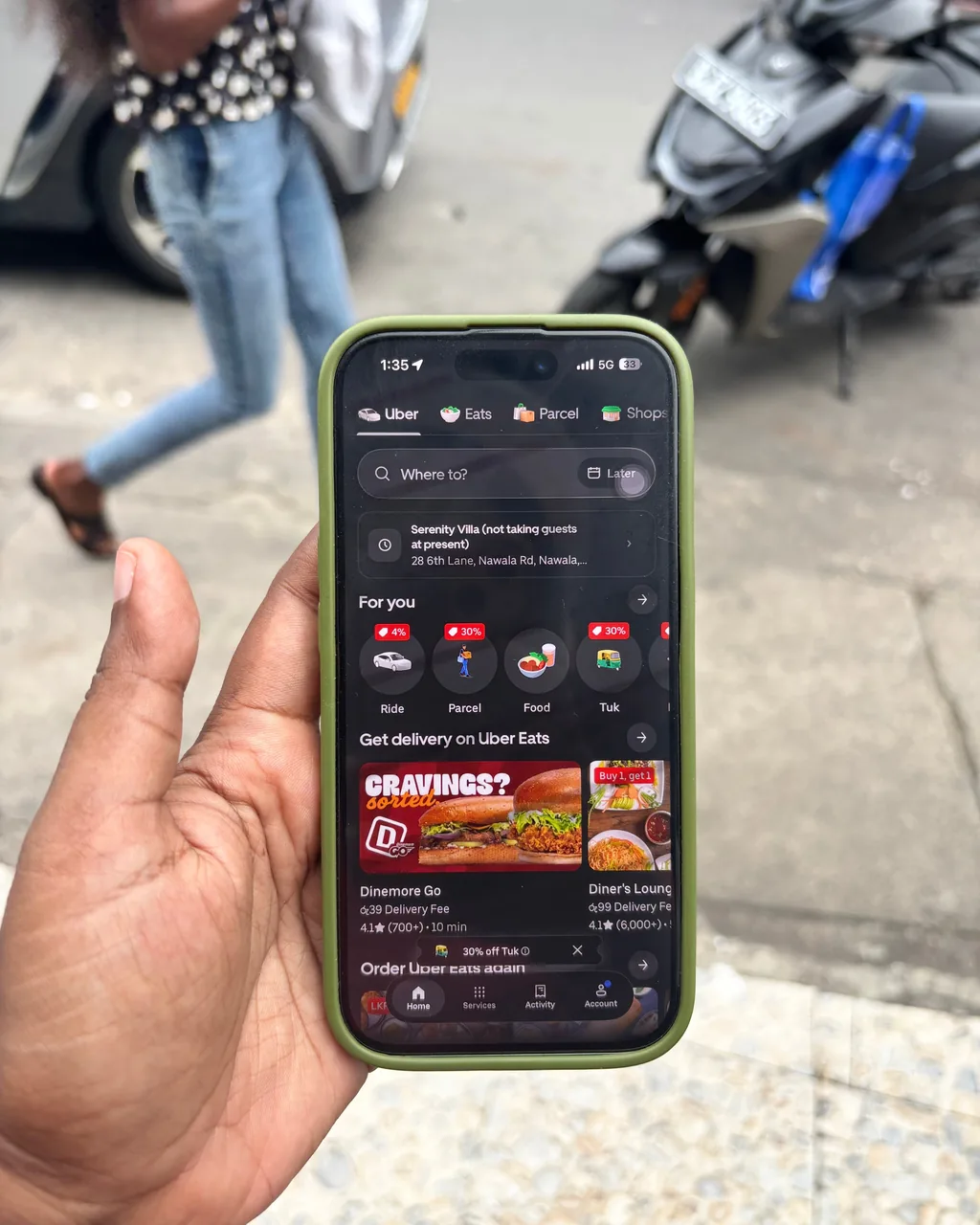Uber app home screen with Uber Eats in Colombo