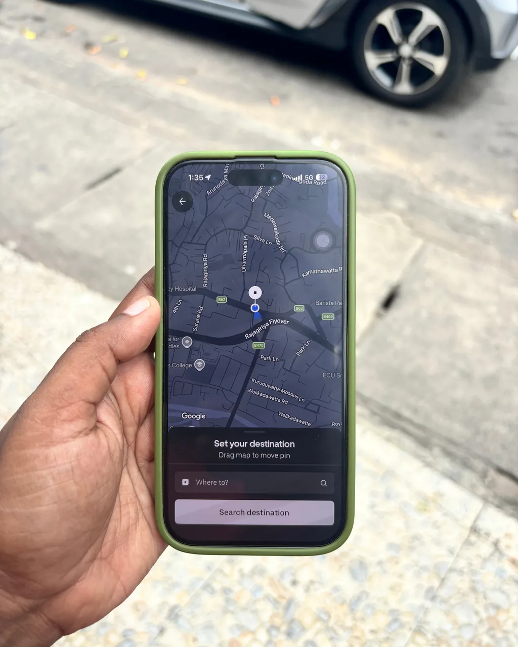 Uber set-your-destination map screen in Colombo