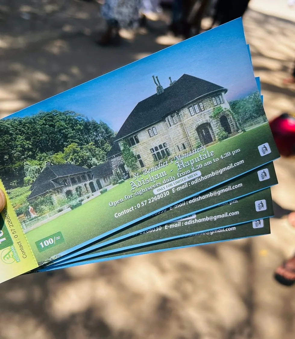 Entrance tickets for Adisham Bungalow, St Benedicts Monastery