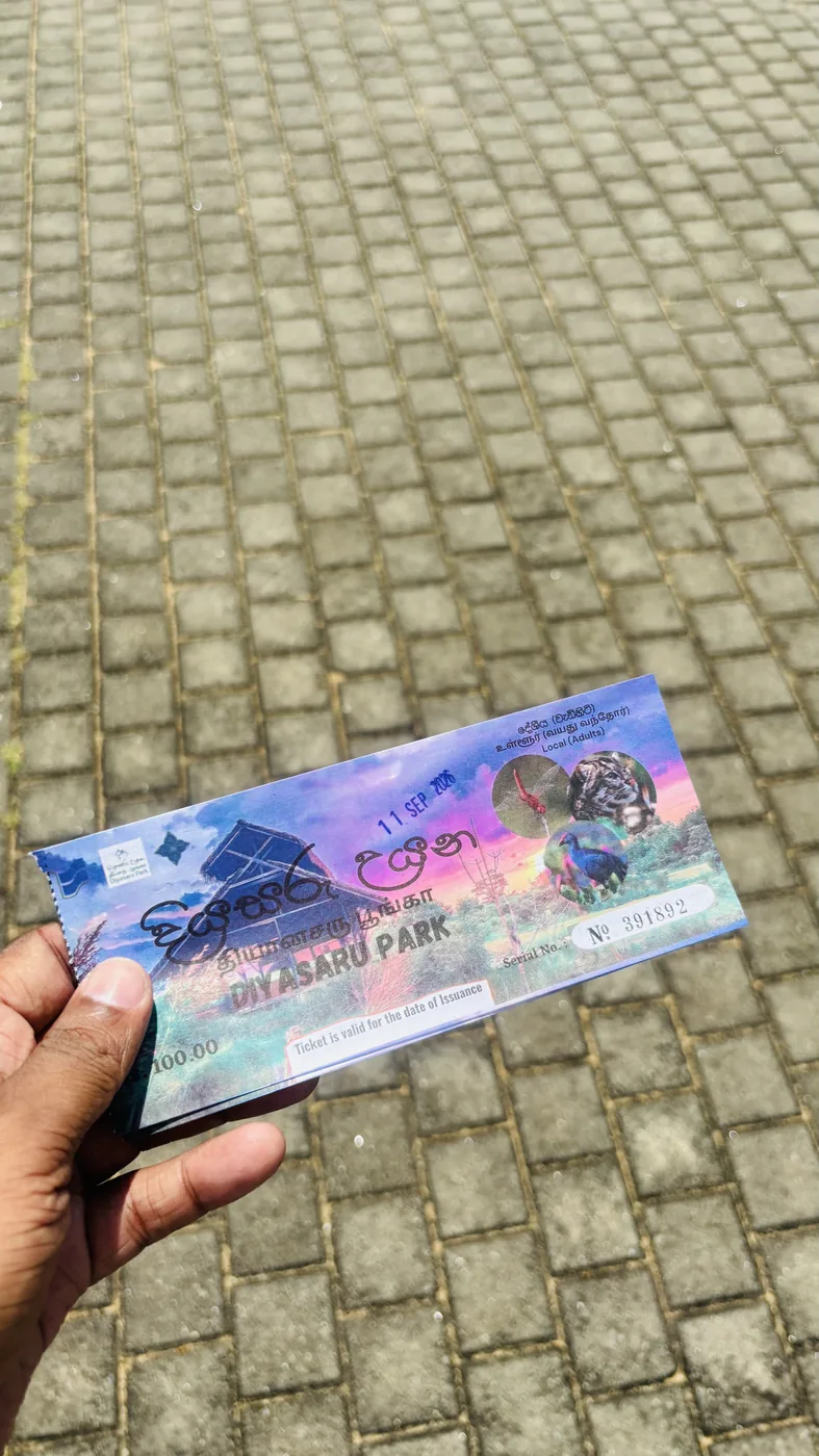 Entry ticket for Diyasaru Park wetland, Colombo