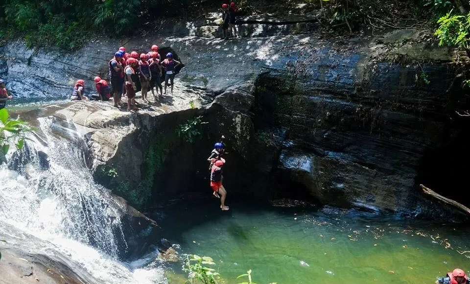 A confidence jump into the rock pool at the Kitulgala adventure camp