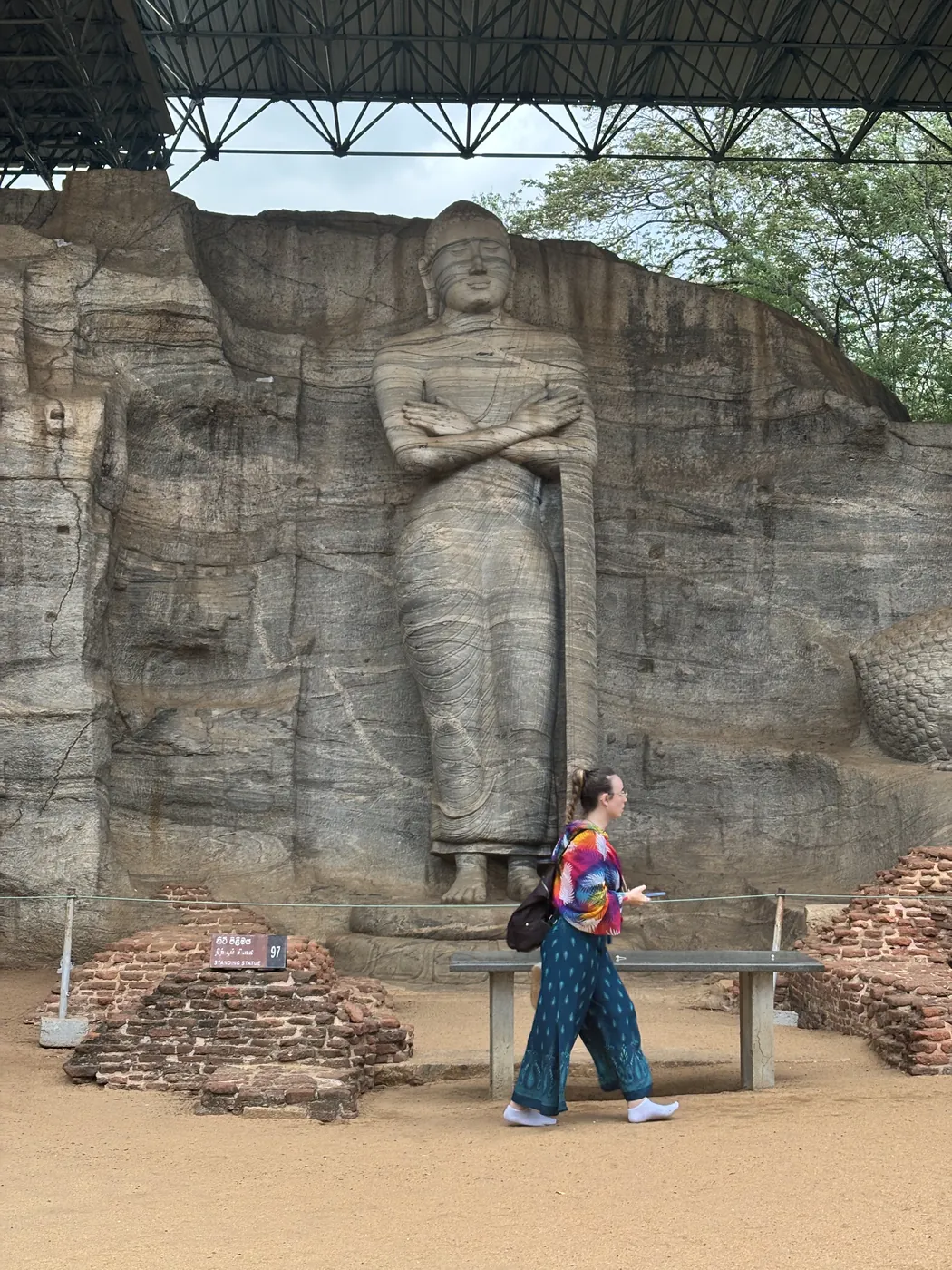Close-up of the rock-cut standing Buddha statue at Gal Vihara, Polonnaruwa